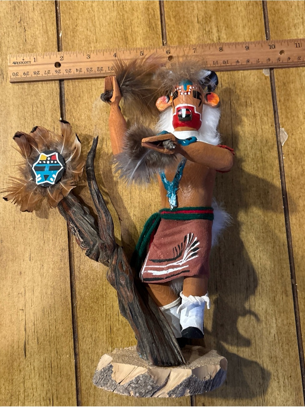 Vintage Brown and Red Kachina Doll with Feathers Native American decoration Vtg - Picture 15 of 16
